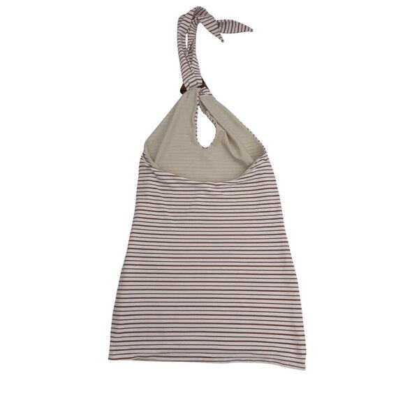 Tasya Striped Halter Mini Dress With Tortoise Ring Detail & Keyhole Neckline L - Picture 8 of 10